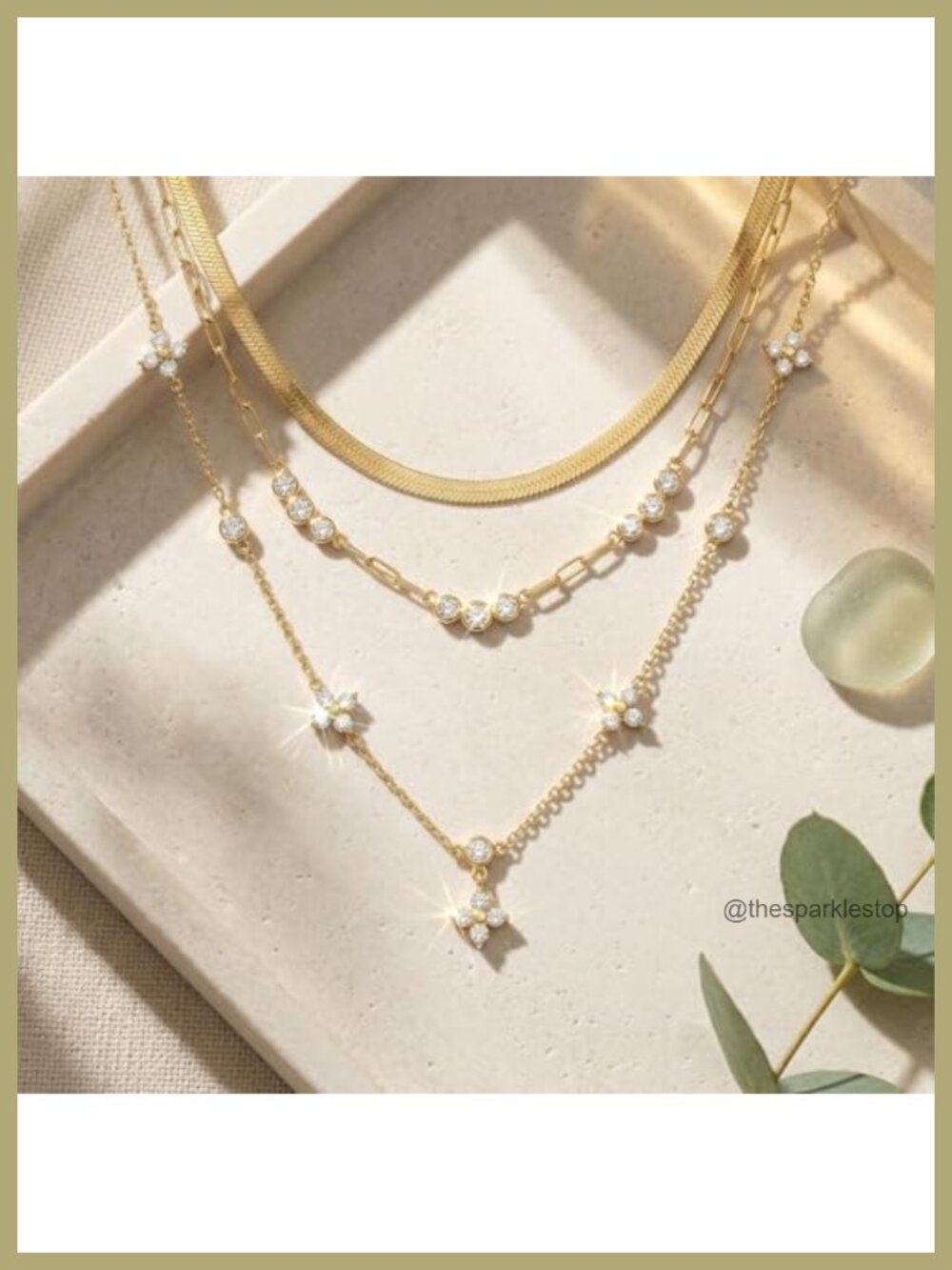 14K Gold Plated Layered Necklace Set Dainty Cubic Zirconia Pendant 3 PCS - Picture 5 of 6